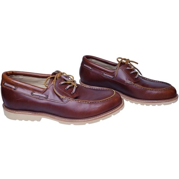 Huckberry RHODES Tahoe Boat Shoes Men's 10 Brown Leather Vibram Gumlite Sole EUC - Picture 5 of 15